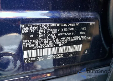 2021 Toyota Rav4 Xle Premium z USA, uszkodzony, nr VIN 2T3C1RFV0MW128659